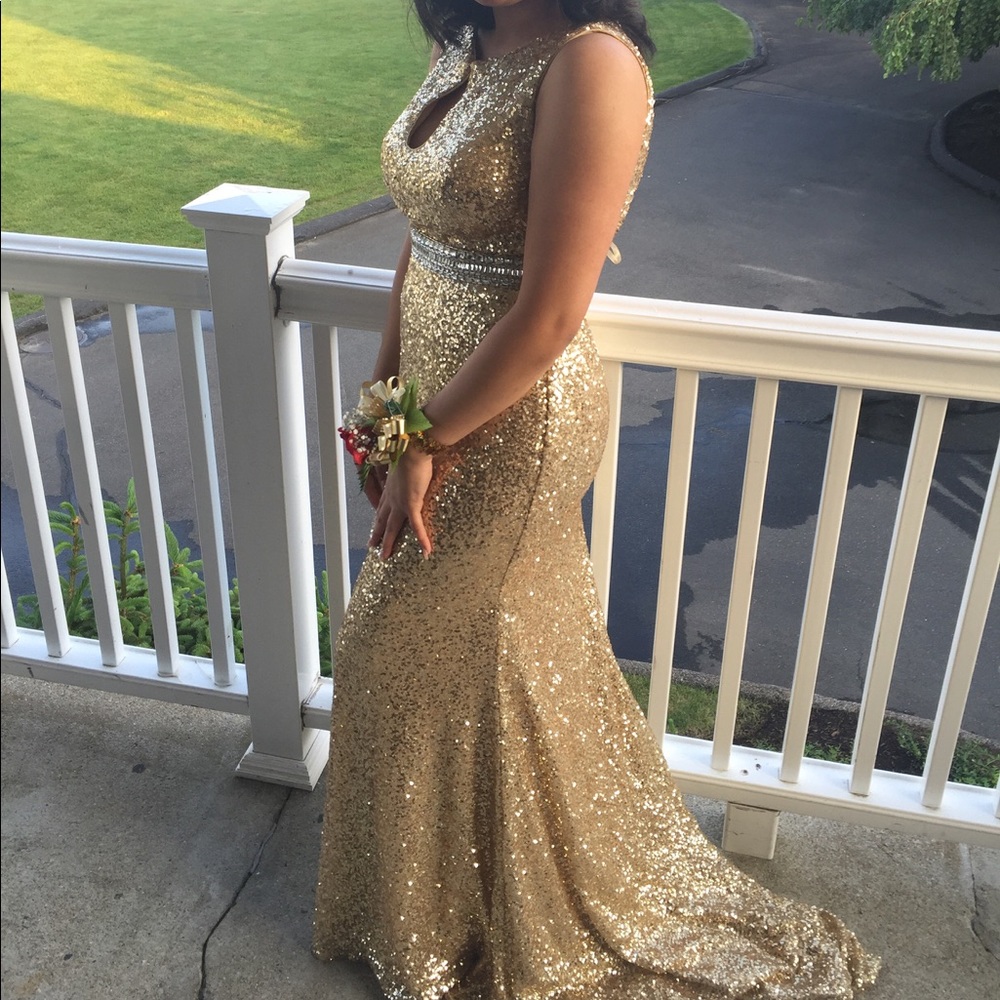 James Madison sequence gold dress